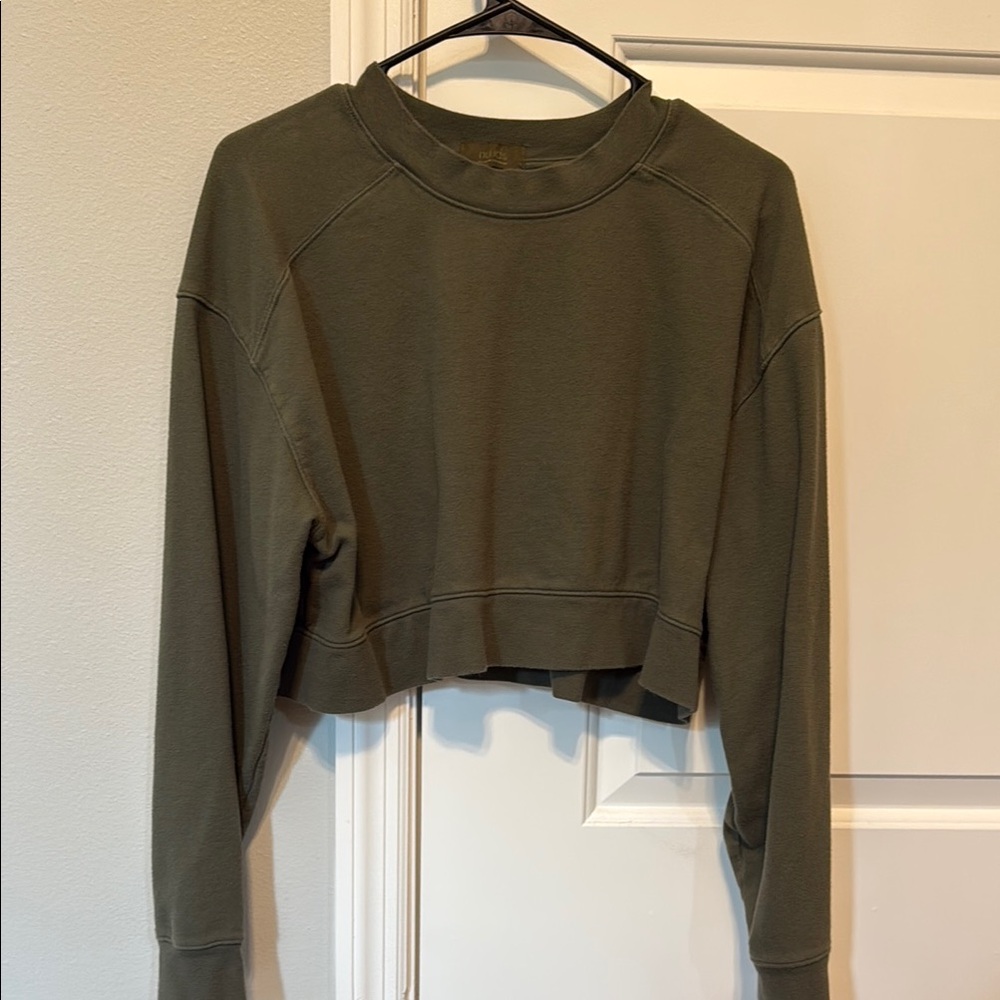 nuuds Olive Green Cropped Sweatshirt Hoodie